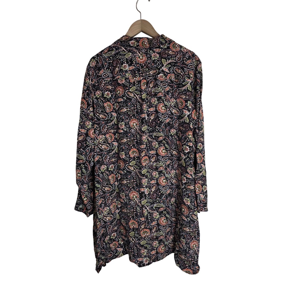 J. Jill Blouse Top Women's 2X Oversized Floral Button Up Long Sleeve Black‎